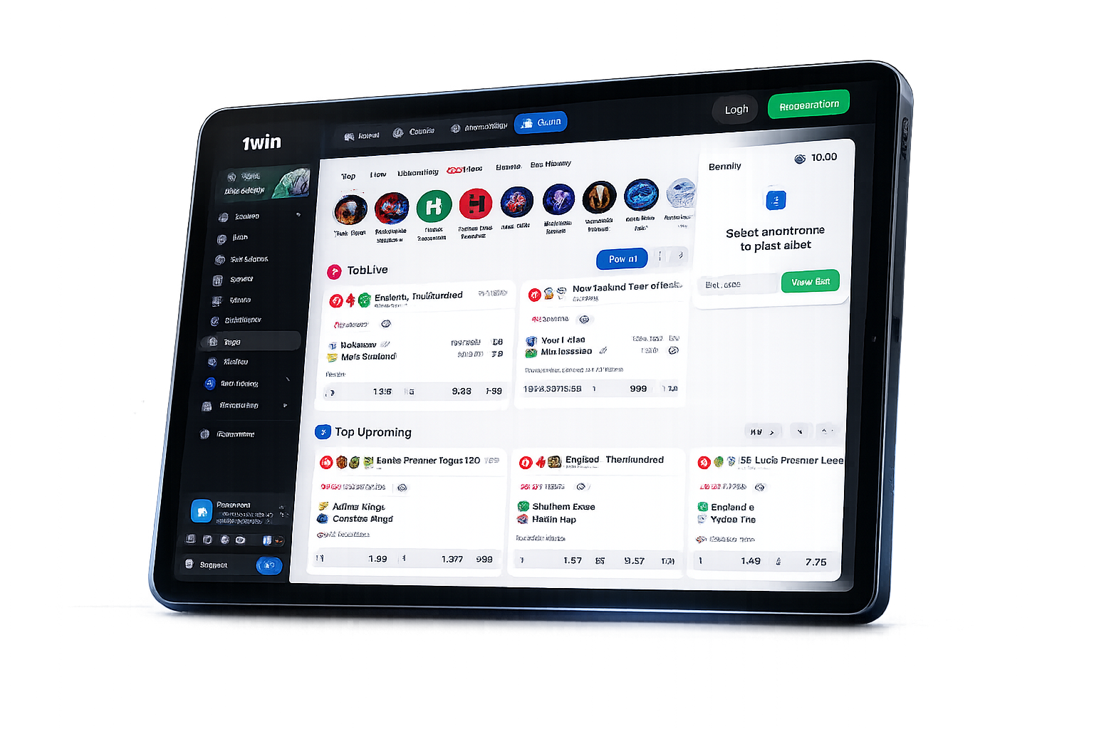 1win online sports betting platform displayed on a tablet screen with live odds